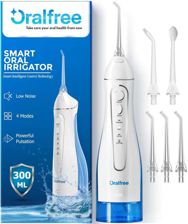 Oralfree Water Dental Flosser Cordless for Teeth Cleaning – 300ML, 4 Modes, Rechargeable